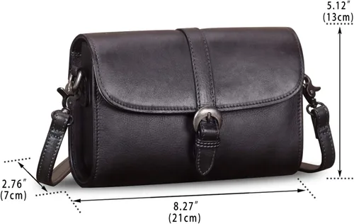 Vista 4 de Bolso cruzado de cuero genuino para mujer, bolsos de hombro vintage