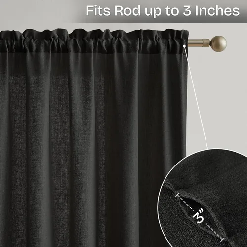 Vista 3 de Anpark Cortinas semitraslúcidas de lino con bolsillo para barra de cortina incluidas, cortinas semitransparentes, privacidad y serenidad