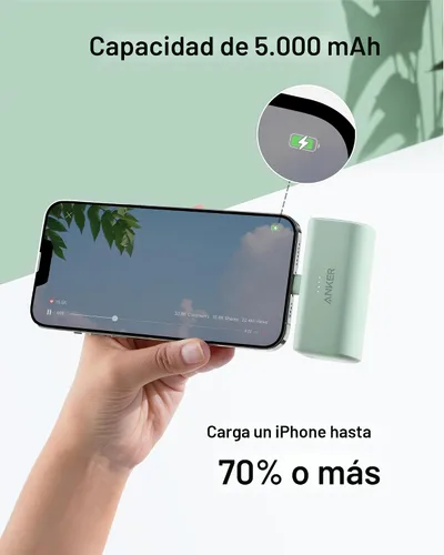 Vista 6 de Cargador portátil Anker Nano para iPhone, con conector Lightning certificado MFi incorporado, batería externa de 5,000 mAh 12W, compatible