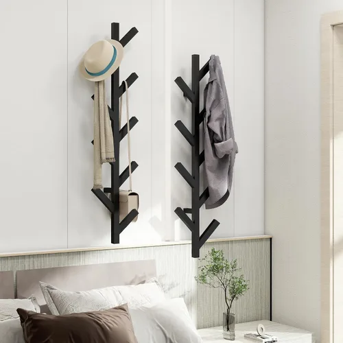 Vista 6 de Vlush Perchero de metal montado en la pared con 9 ganchos, moderno minimalista y vertical para colgar ropa, sombreros, bolsas colgantes y bufandas
