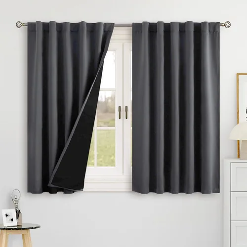 Vista 59 de BGment Cortinas 100% opacas beige de 63 pulgadas de largo con forro aislante térmico, bolsillo para varilla y lengüeta trasera de doble capa