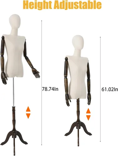 Vista 3 de Exhibición de la forma del vestido femenino Forma de vestido de torso de maniquí femenino Modelo de vestido de costura con brazos desmontables