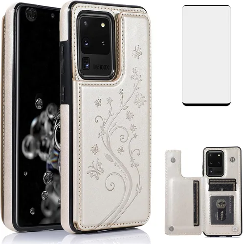 Vista 11 de Funda de teléfono para Samsung Galaxy S20 Plus Glaxay S20+ 5G con protector de pantalla de vidrio templado y tarjetero, funda de piel con tapa