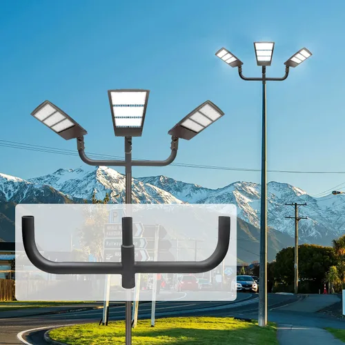 Vista 6 de Adaptador de espiga de bocina de toro cuádruple de 180 grados para 3 luces, soporte de montaje de luz al aire libre para poste redondo, espigas