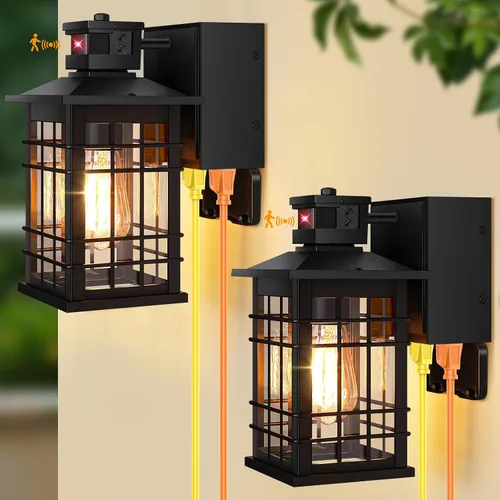 Vista 9 de Lámpara exterior con sensor de movimiento para montaje en pared, de bronce aceitado del anochecer al amanecer, impermeable, con base E26, linterna