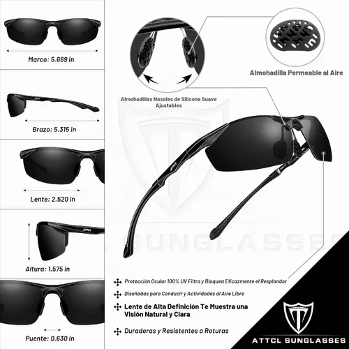 Vista 5 de ATTCL Gafas de sol polarizadas con protección UV para hombre, marco de metal Al-Mg, color verde claro