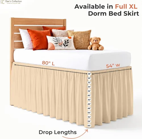 Vista 108 de Dorm Ruffle Twin XL 28" Drop Extra Long BedSkirt, Premium Brushed Microfiber Tailored Drop, Put On Elastic Long Dust Ruffle, Split Corner, Bedroom