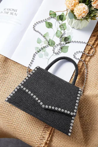 Vista 4 de Bolso de noche cruzado con diamantes de imitación con purpurina Bolso de mano de cristal de moda con asa superior para cóctel, fiesta, club, bolso