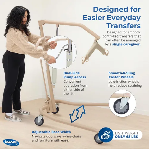 Vista 10 de Invacare Elevador hidráulico ligero para pacientes, blanco, capacidad de peso de 450 libras, 9805P, beige