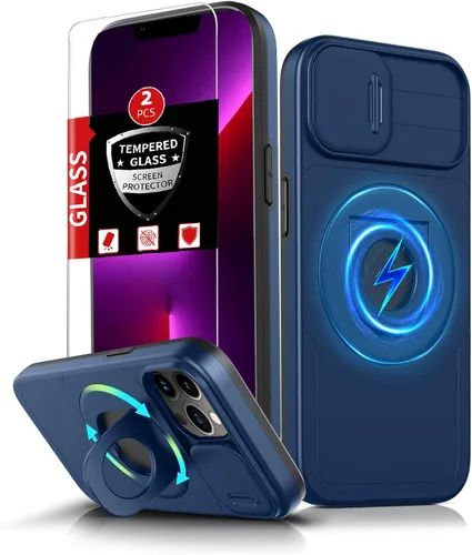 Vista 39 de Funda magnética para iPhone 11 Pro compatible con carga inalámbrica MagSafe, con 2 protectores de pantalla, anillo kickstand de 360° integrado +