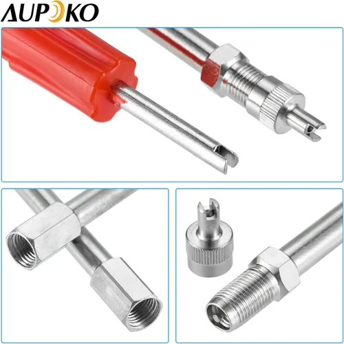 Vista 3 de Aupoko Extensores de vástago de válvula doble de 6 pulgadas, resistente, incluye herramienta de extracción de núcleo de válvula, extensiones