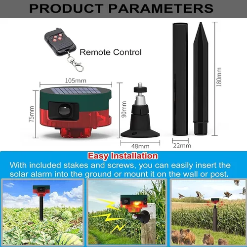 Vista 9 de Luces de alarma de seguridad con sensor solar para exteriores, detector de movimiento de 360°, luz estroboscópica intermitente, lámpara de Rojo 1