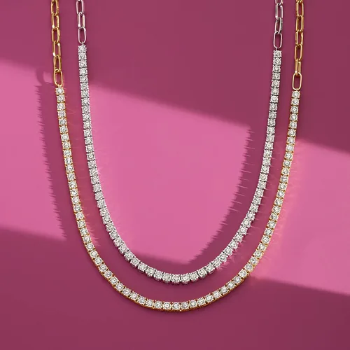 Vista 3 de Ross-Simons Collar de eslabones con clip de papel de tenis de diamantes de 2,00 qt en oro de 18 quilates sobre plata esterlina
