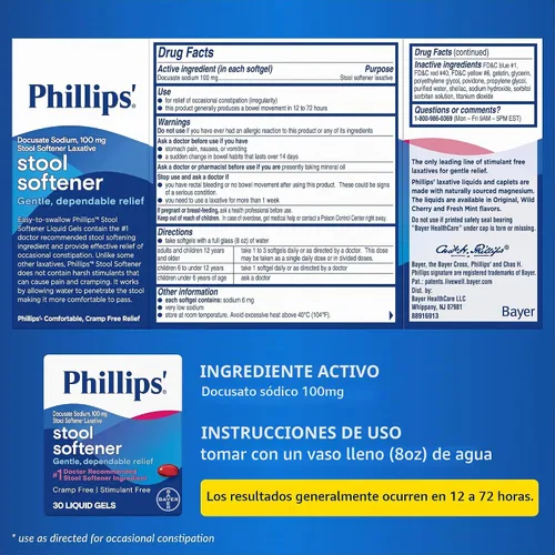 Vista 2 de Phillips' Geles líquidos suavizantes de heces (caja de 30 unidades, paquete de 2)