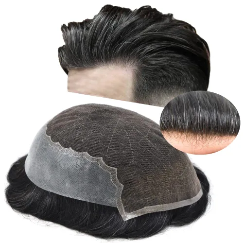 Vista 84 de Mens Toupee Human Hair Replacement System Swiss Lace Toupee For Men Hair Piece Protesis Capilar Mens Hairpiece 5X7#1 Jet Black 120% Density