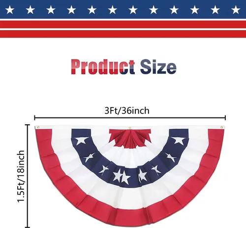Vista 3 de Paquete de 2 banderas plisadas de Estados Unidos, bandera estadounidense de 1.5 x 3 pies, bandera patriótica de Estados Unidos con cabecera de lona