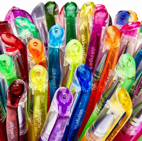 Vista 10 de KINGART Bolígrafos de gel de punta redonda con purpurina, 50 colores brillantes con comodidad de agarre suave, cartucho de tinta XL, más tinta