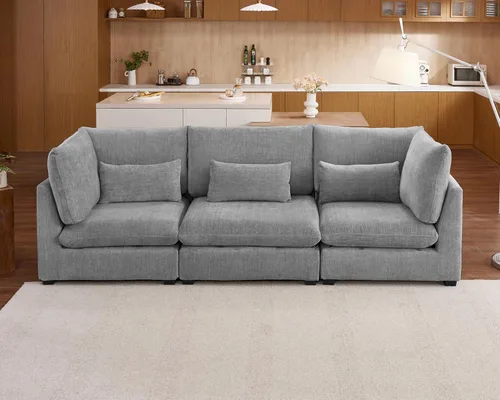 Vista 48 de Sofá Modular de Tamaño Grande, Sofá Seccional de Chenilla Cloud Extra Profundo con Chaise Otomana, Sofá Cama de Chenilla Esponjosa de 5 Asientos
