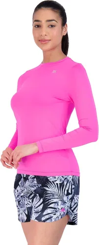 Vista 5 de ZeroXposur Conjunto de traje de baño con camiseta UV y pantalón corto para mujer, camiseta de manga larga con pantalón corto de natación estampado
