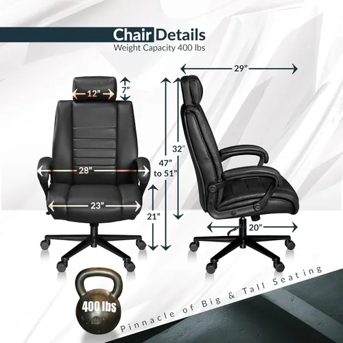 Vista 3 de Romig DuraForce - Silla de oficina grande y alta, 400 libras, silla de escritorio ejecutiva resistente con asiento extra ancho, respaldo alto, silla
