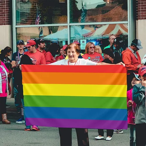 Vista 7 de Bandera para exteriores de 2.5 x 4 pies, bandera LGBT de arcoíris y orgullo gay, bandera para decoración del hogar y jardín, con ojales, duradera