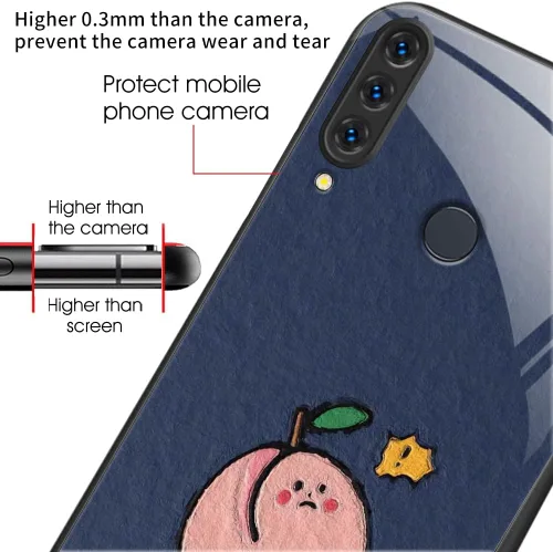 Vista 2 de Funda delgada compatible con Huawei P30 Lite, vidrio templado y TPU suave, funda protectora a prueba de golpes de frutas a prueba de golpes para Azul