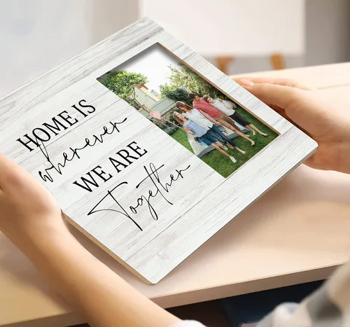 Vista 3 de SRADMO Marco de fotos Home Is Wherever We Are Together con citas familiares de 10 x 8 pulgadas, marco de fotos de madera para mujeres, hombres