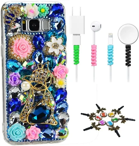 Vista 11 de Sparkle - Funda compatible con Samsung Galaxy S21 Ultra, elegante, diseño 3D hecho a mano con diseño de flores de libélula y flores con protector