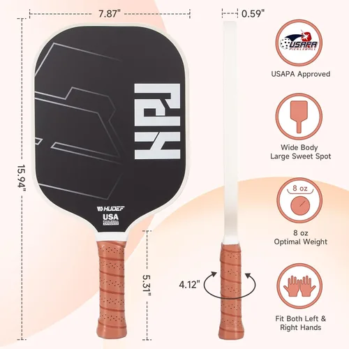 Vista 2 de HUDEF Juego de Paletas de Pickleball USAPA: Núcleo de Panal de Grafito y Fibra de Vidrio, 4 Pelotas para Exteriores, Bolsa de Transporte de Cuero PU
