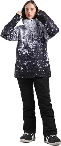 Vista 2 de Chaquetas y pantalones de esquí para mujer, para snowboard, abrigo cálido con capucha, impermeable, resistente al viento, aislado, Nieve