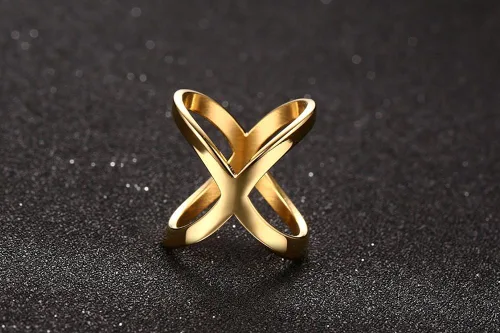 Vista 3 de Huanian Anillo de acero inoxidable para mujer, dorado, talla 6-9