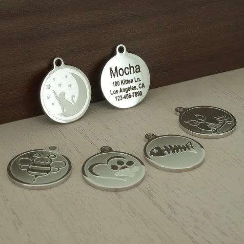 Vista 5 de Ultra Joys Etiquetas de nombre de gato grabadas personalizadas – Etiqueta de identificación de mascotas de acero inoxidable – Etiquetas