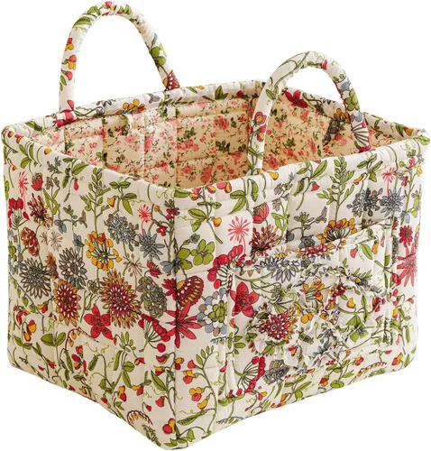 Vista 18 de vctops Cesta de almacenamiento acolchada de algodón bohemio para organizar, cesta organizadora de regalo con asas, contenedores de almacenamiento