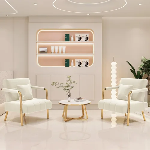 Vista 4 de Yaheetech Sillón decorativo de terciopelo de 30 pulgadas con marco dorado