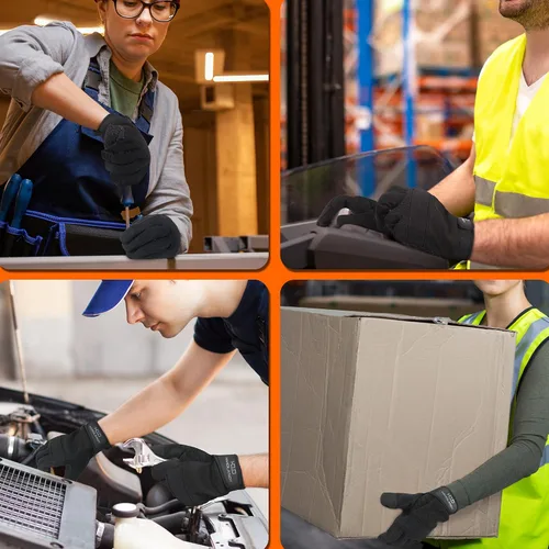 Vista 5 de HANDLANDY Guantes de trabajo de agarre para mujeres y hombres, guantes de trabajo de seguridad y utilidad para jardín, guantes de mecánicos Negro