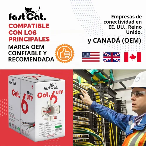 Vista 5 de fast Cat. Cable de Ethernet Cat6 de 1000 pies - 23 AWG, CMR, PoE++ (4PPoE) Cable de cobre sólido aislado no blindado Cat 6 con separador de cruz que