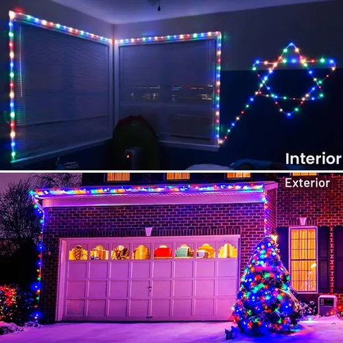 Vista 5 de Tira de luces LED para exteriores, funciona con pilas con control remoto, 8 modos de cambio de color, impermeable, tira de luces LED de 40 pies