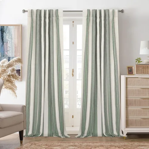 Vista 97 de DriftAway Chris Linen - Cortinas opacas con capa térmica y reductora de sonido, 63 pulgadas de largo para dormitorio, cortinas estampadas a rayas