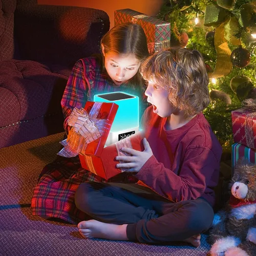 Vista 7 de Luz Nocturna Altavoz Bluetooth, Regalos para Niños de 10 11 12 13 14 15 Años Adolescentes Niñas, Reloj de Alarma Dual Todo en Uno, Lámpara de Noche
