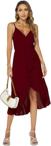 Vista 2 de Womens Summer Chiffon Sleeveless Spaghetti Strap Cross V Neck High Low Dress Beach Flowy Party Midi Dresses 837