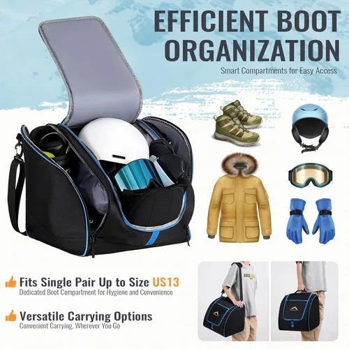 Vista 4 de GoHimal Ski Bag & Boot Bag Combo, Padded Ski Carrier Fits Skis Up to 200CM, Fits Boots Up to US13, Safety Reinforced, Water-Resistant, Ski Travel