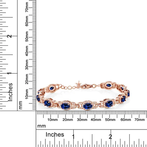 Vista 103 de Gem Stone King 18K Rose Gold Plated Silver Oval Gemstone Birthstone Tennis Bracelet For Women Oval 6X4MM 7 Inch With 1 Inch Extender Fine