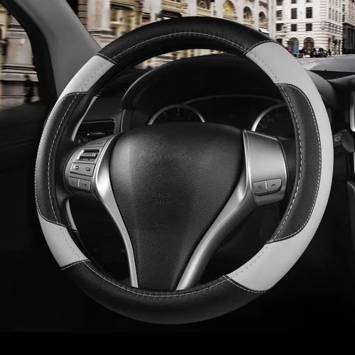 Vista 18 de Funda de cuero para volante de auto, protector antideslizante para volante de auto de cuero de microfibra transpirable, ajuste universal