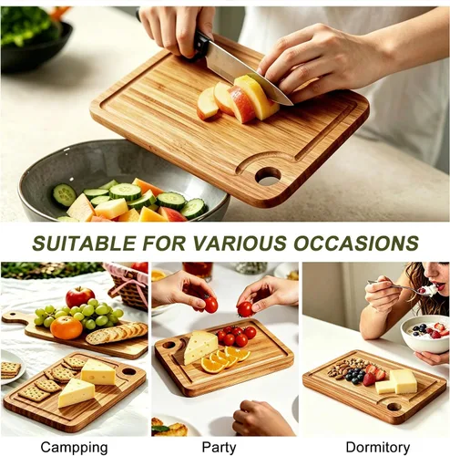 Vista 6 de Tablas de cortar pequeñas de madera de acacia para cocina con colgante