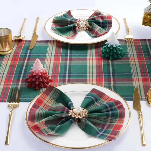Vista 7 de Camino de mesa a cuadros de Navidad de búfalo, camino de mesa rectangular de cuadros de Navidad para decoración de mesa de cena de fiesta de Navidad