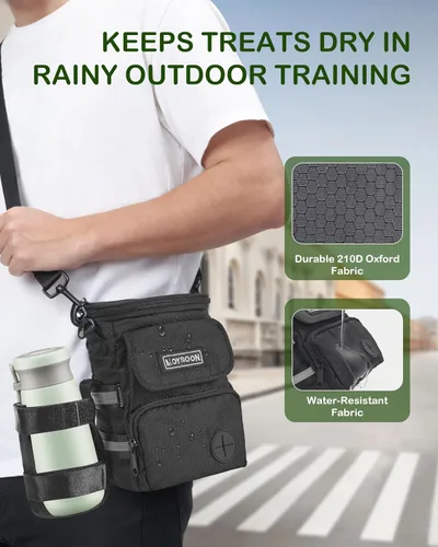 Vista 6 de Bolsa de entrenamiento para perros con cinturón y correa para el hombro, ajustable de 3 vías, impermeable, para caminar, con múltiples bolsillos
