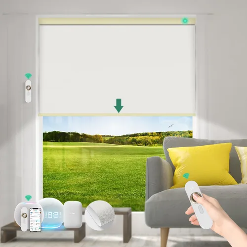 Vista 12 de Persianas motorizadas con control remoto [motor 100% opacas y silencioso] Persianas inteligentes compatibles con Alexa Google HomeKit, persianas