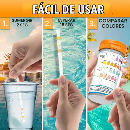 Vista 5 de Dr.Tim.Wang Tiras de prueba para piscina y jacuzzi - Kit de prueba de agua de piscina de precisión de grado médico 4 en 1 - Prueba de pH, cloro