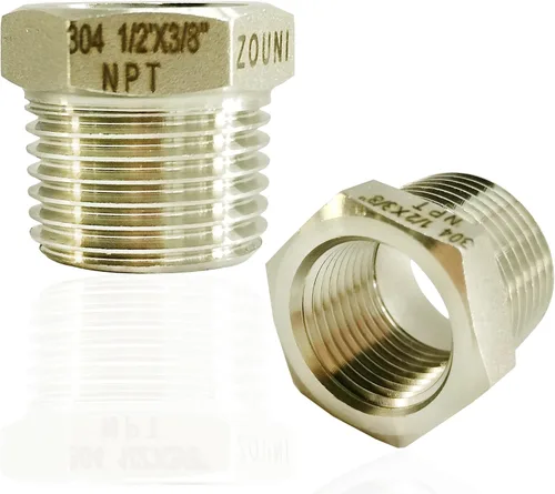 Vista 12 de 2 piezas de buje hexagonal reductor de acero inoxidable 304, NPT macho de 1/2" a NPT hembra de 1/4" (1/2"MNPT - 1/4"FNPT) accesorio de tubería buje
