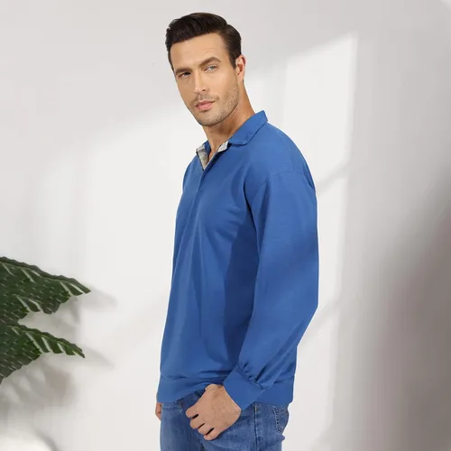Vista 6 de Opomelo Mens Long Sleeve Pullover Polo Shirts-Casual Loose Fit Sweatshirts V Neck Tops